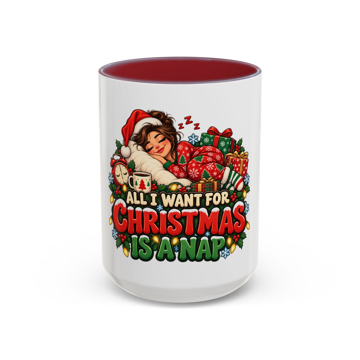 Christmas Coffee Mug — "All I Want For Christmas Is A Nap" Holiday Accent Mug (11/15oz)