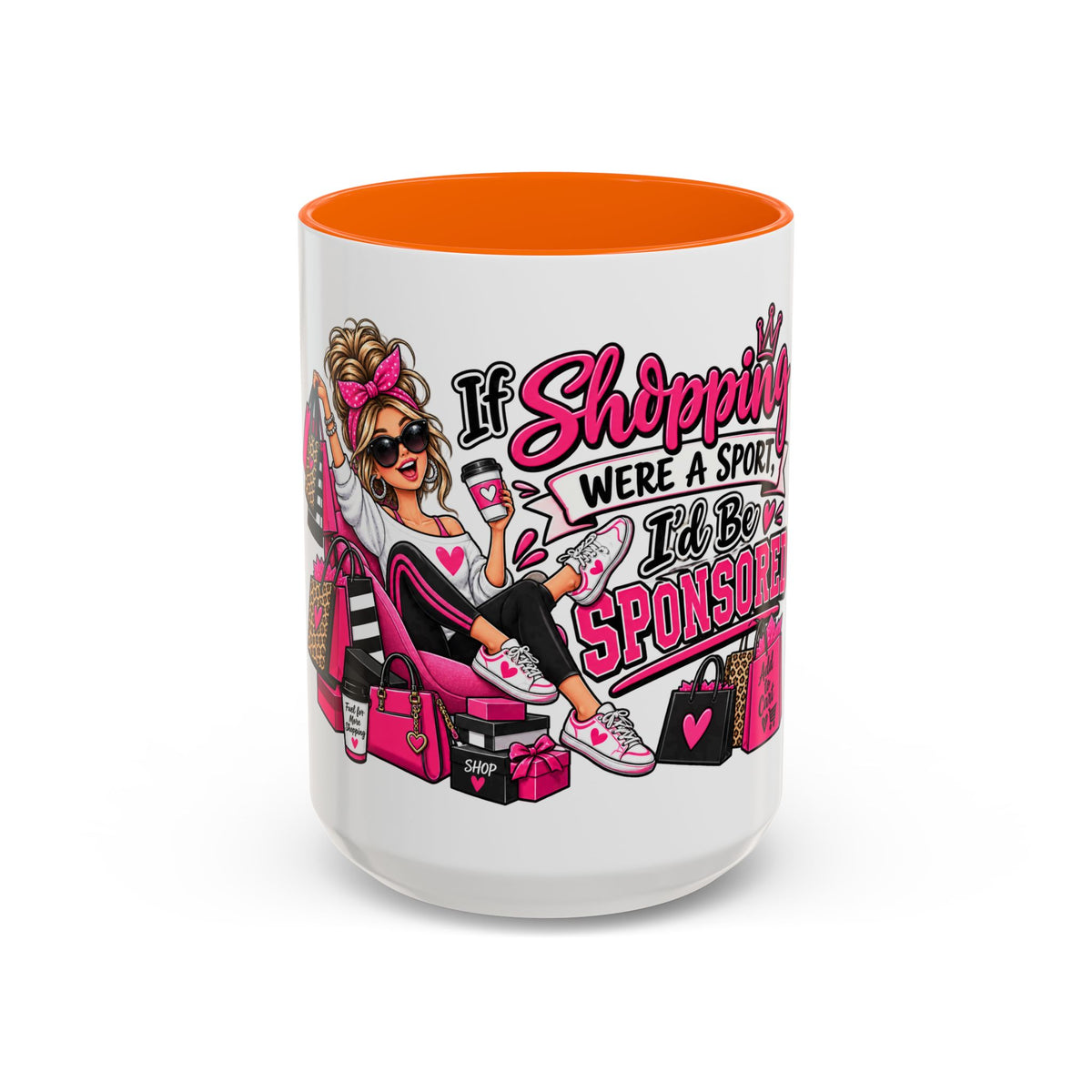 "If Shopping Were a Sport I'd Be Sponsored" Accent Mug — Orange, 15oz | The ClawMark Store