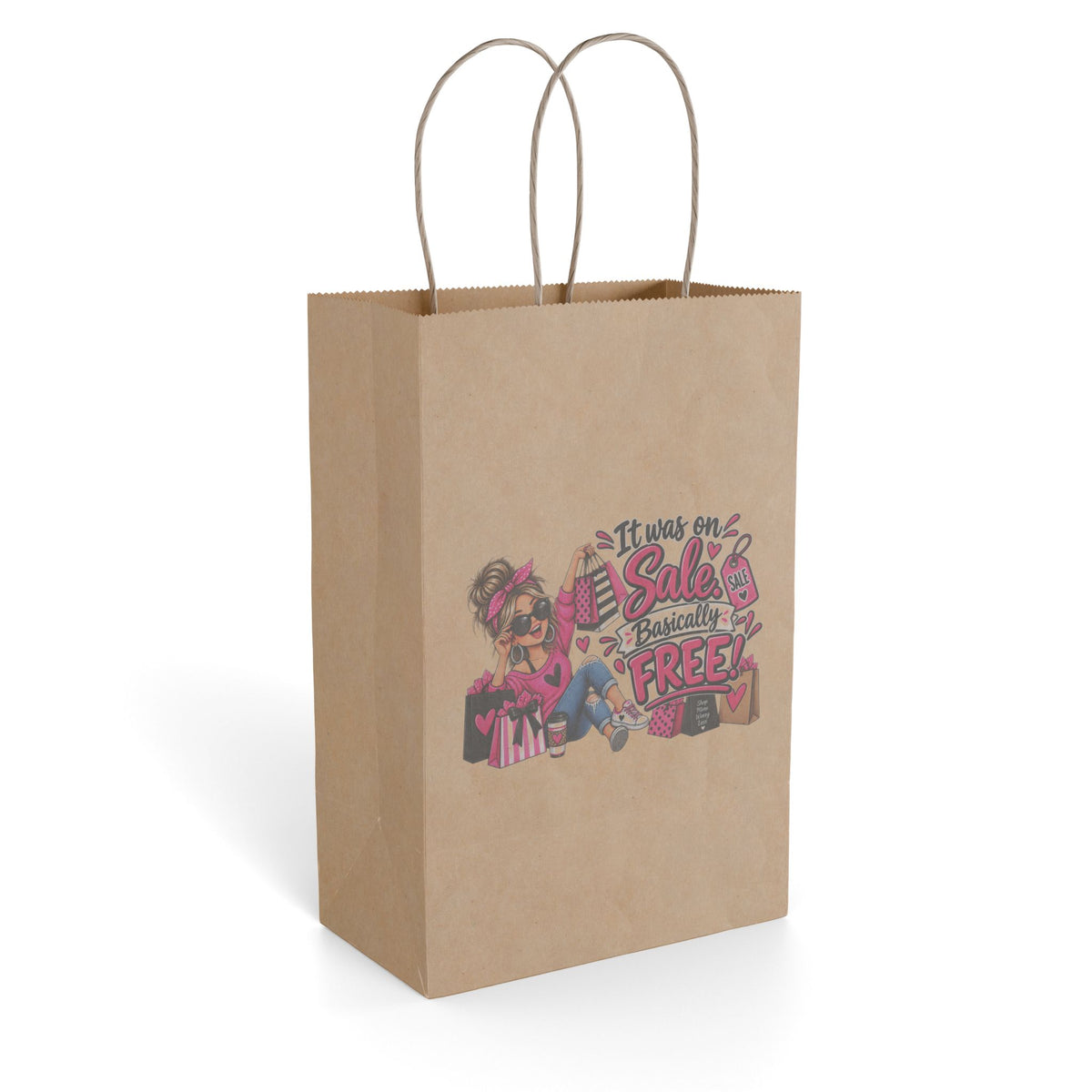 "It Was On Sale Basically Free" — Paper Gift Bag — 5.5'' x 8.375", Kraft, Paper | The ClawMark Store