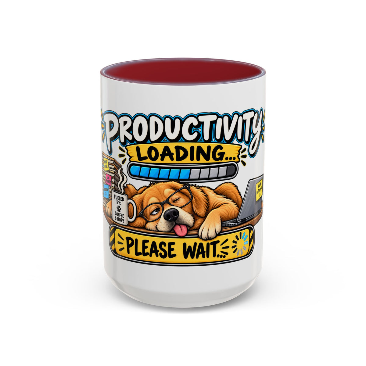 "Productivity Loading... Please Wait" Office Mug (11oz, 15oz) — Maroon, 15oz | The ClawMark Store