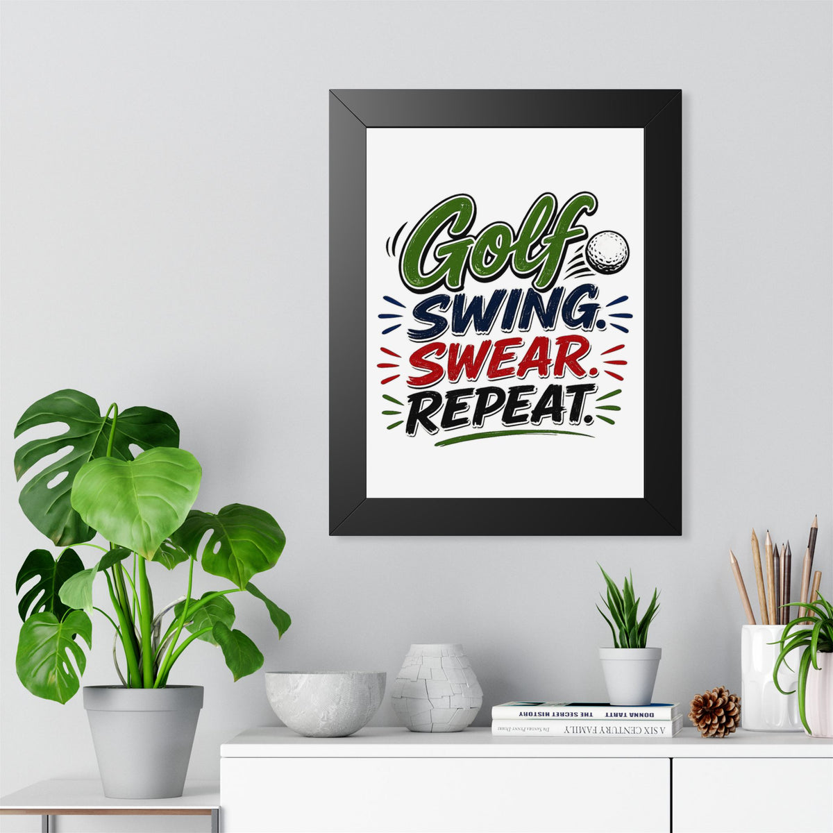 Golf Swing, Swear, Repeat Framed Poster — Black, 12″ x 16″ | The ClawMark Store