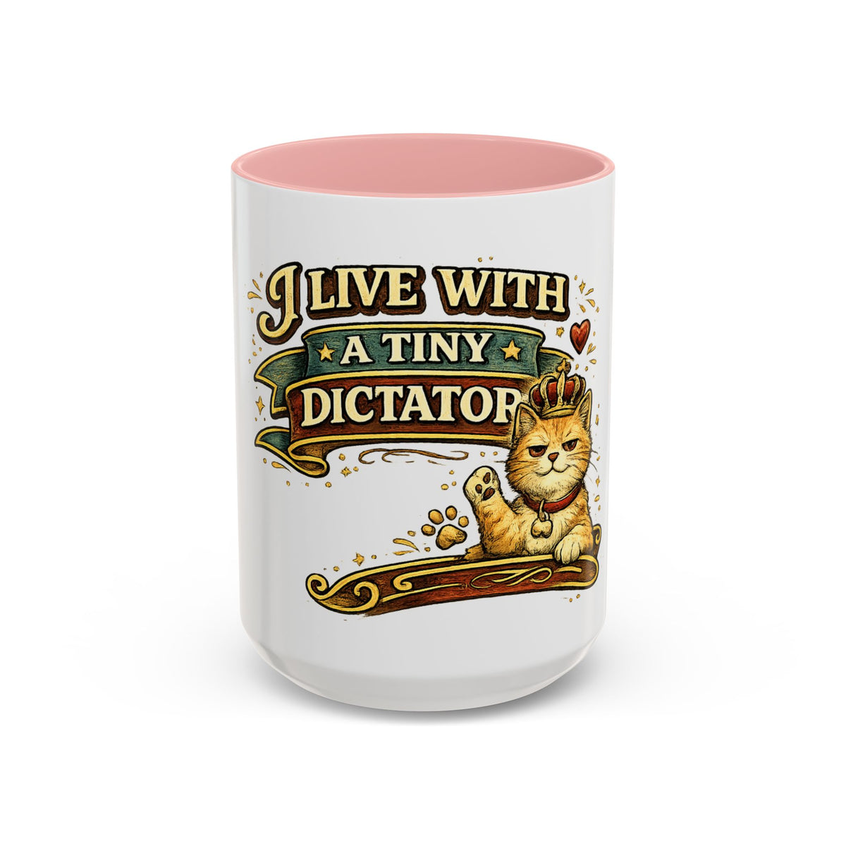 "I Live With A Tiny Dictator" Cat Mug (11oz, 15oz) — Pink, 15oz | The ClawMark Store