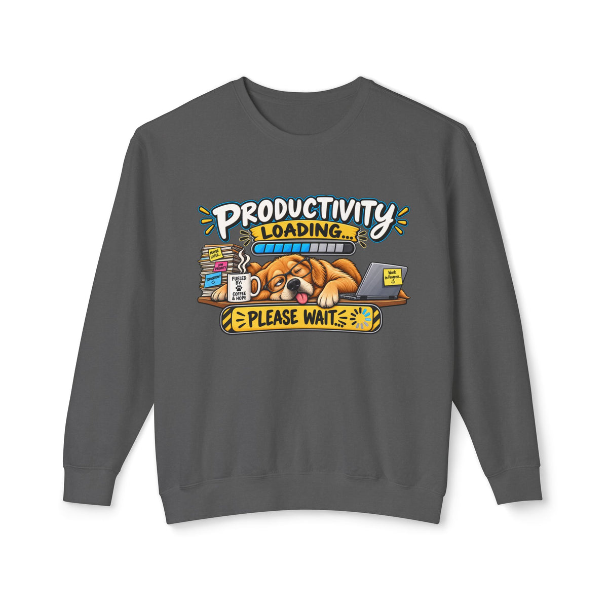 "Productivity Loading... Please Wait" Sweatshirt — Pepper, S | The ClawMark Store