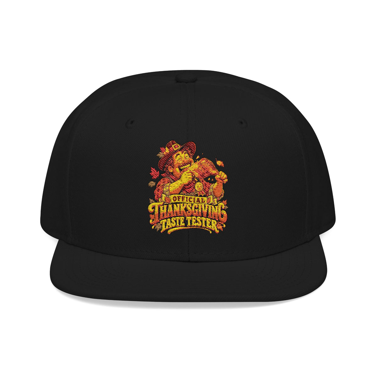 Flame Patch Snapback Hat — Embroidered Fiery Logo Flat Brim Cap