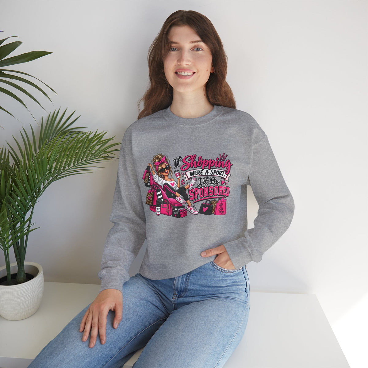 "If Shopping Were a Sport I'd Be Sponsored" Sweatshirt — M, Sport Grey | The ClawMark Store