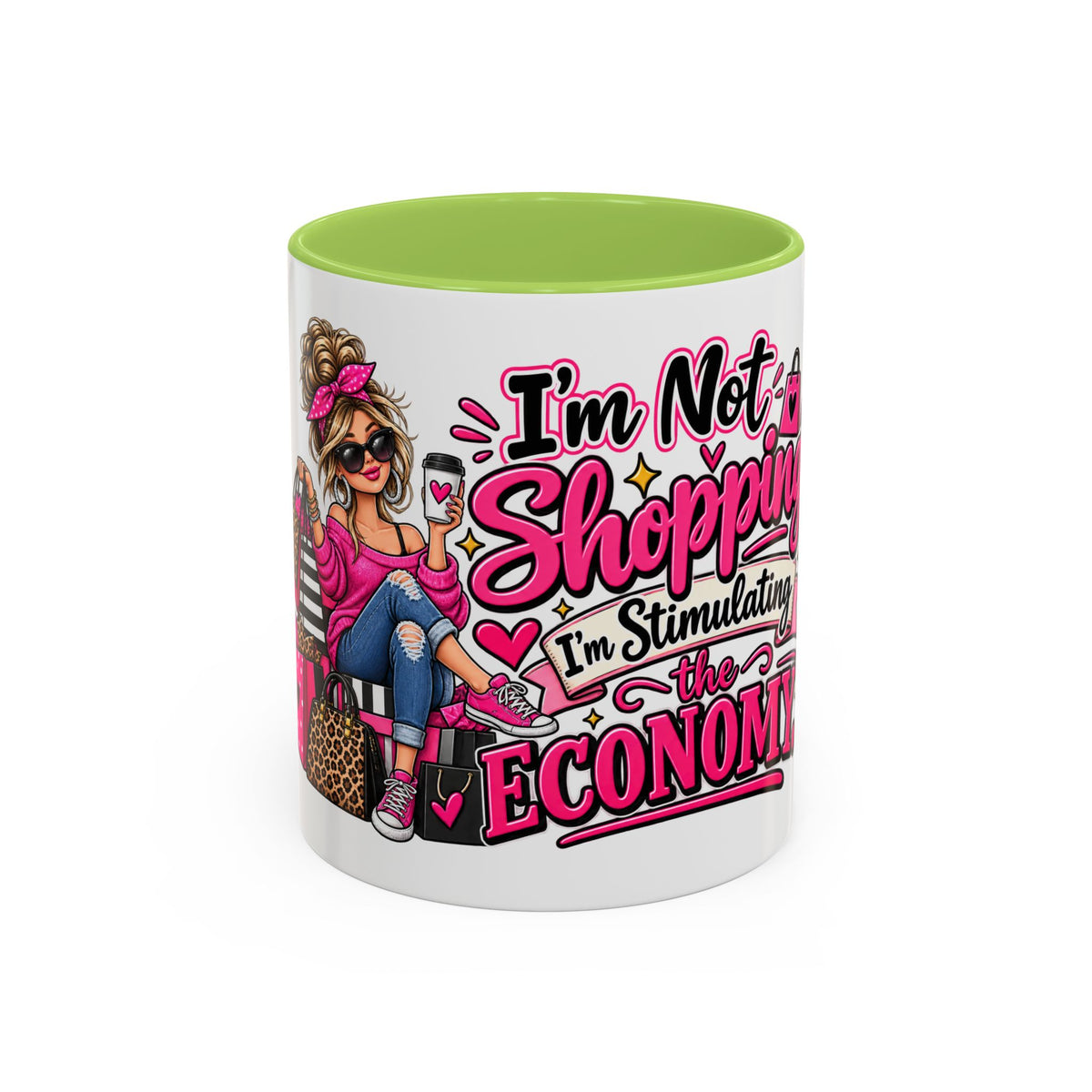 "I'm Not Shopping, I'm Stimulating the Economy" Mug (11oz, 15oz) — Light Green, 11oz | The ClawMark Store