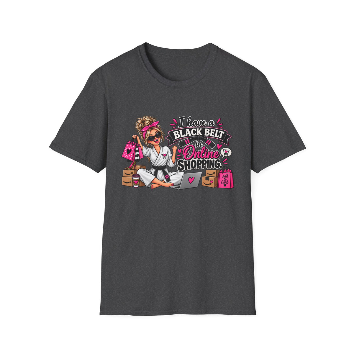 "I Have a Black Belt in Online Shopping" T-Shirt — S, Dark Heather | The ClawMark Store