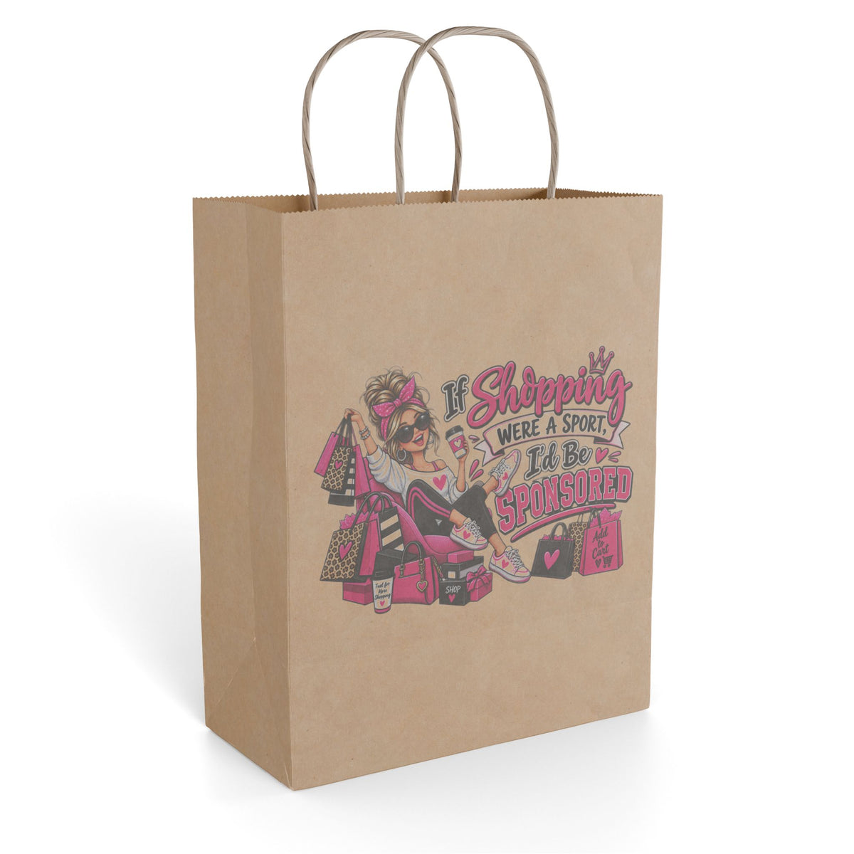 "If Shopping Were a Sport I'd Be Sponsored" Gift Bag — 8'' x 10.25", Kraft, Paper | The ClawMark Store