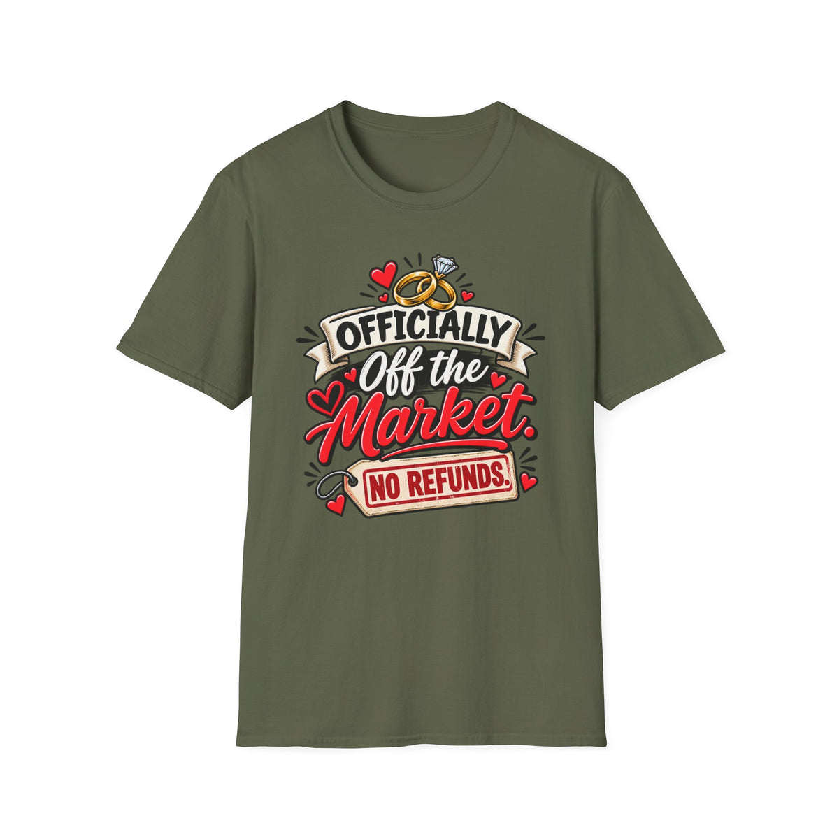 "Officially Off the Market" Wedding T-Shirt — product photo 1 | The ClawMark Store