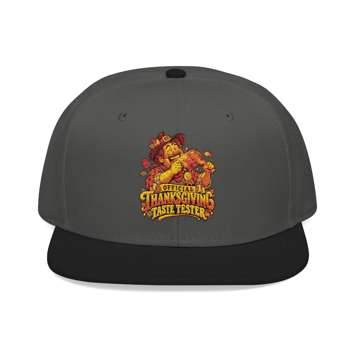Flame Patch Snapback Hat — Embroidered Fiery Logo Flat Brim Cap