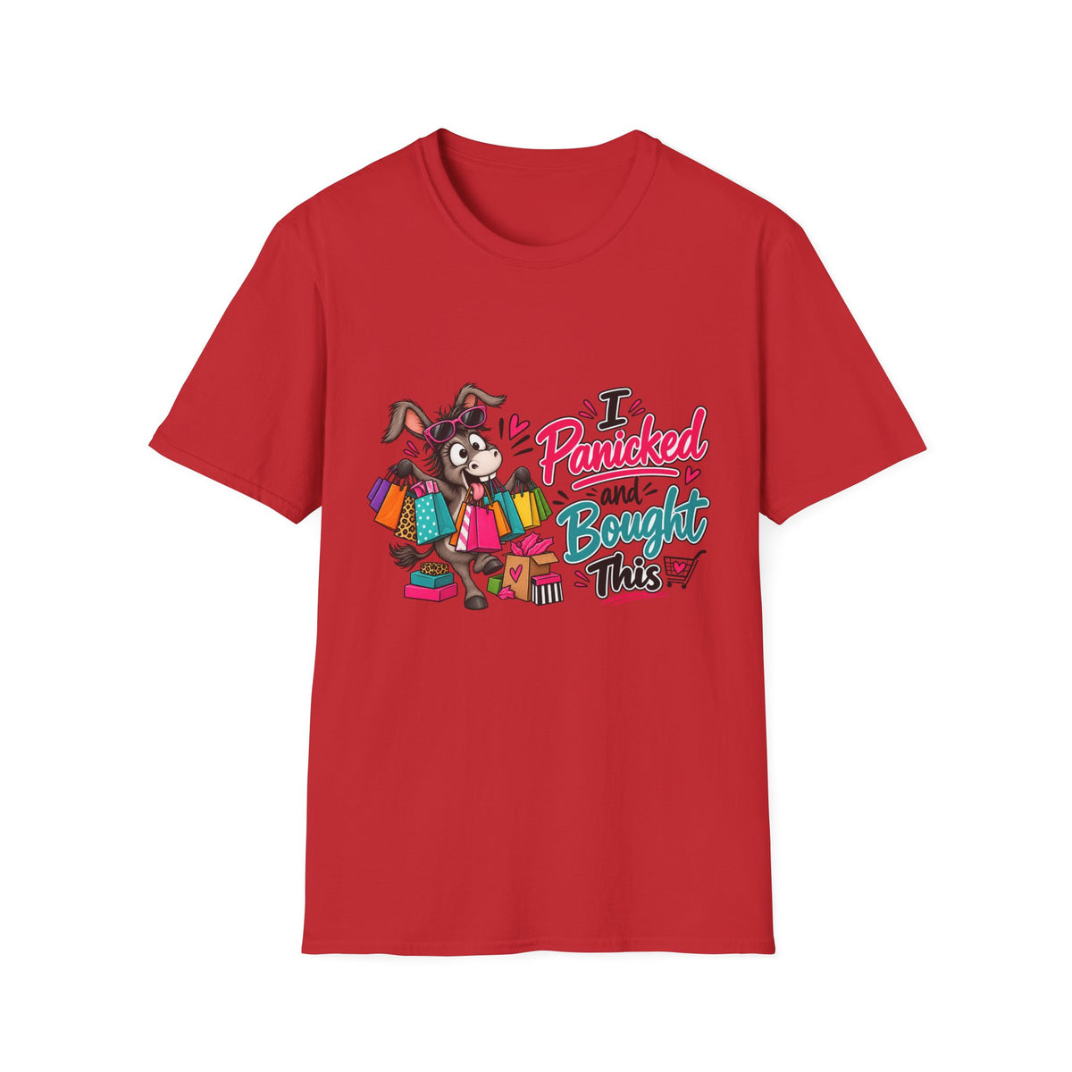 I Panicked and Bought This T-Shirt — Funny Shopping Spree Graphic Tee — S, Red | The ClawMark Store