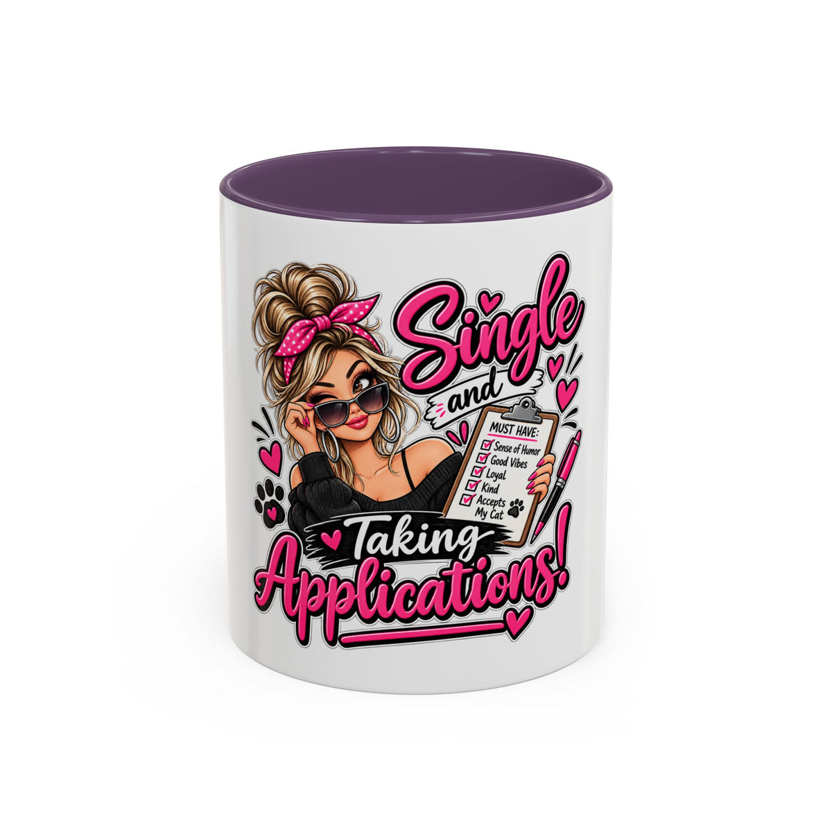 Single and Taking Applications — Coffee Mug (11oz, 15oz) — Purple, 11oz | The ClawMark Store