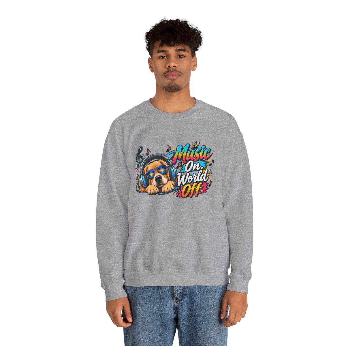 Music On, World Off — Sweatshirt — product photo 4 | The ClawMark Store
