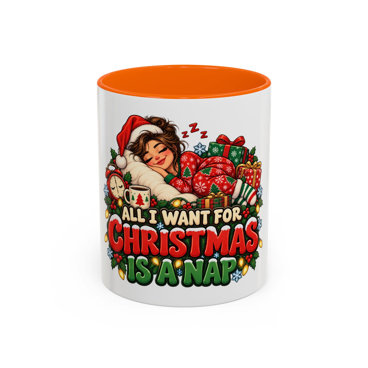 Christmas Coffee Mug — "All I Want For Christmas Is A Nap" Holiday Accent Mug (11/15oz)