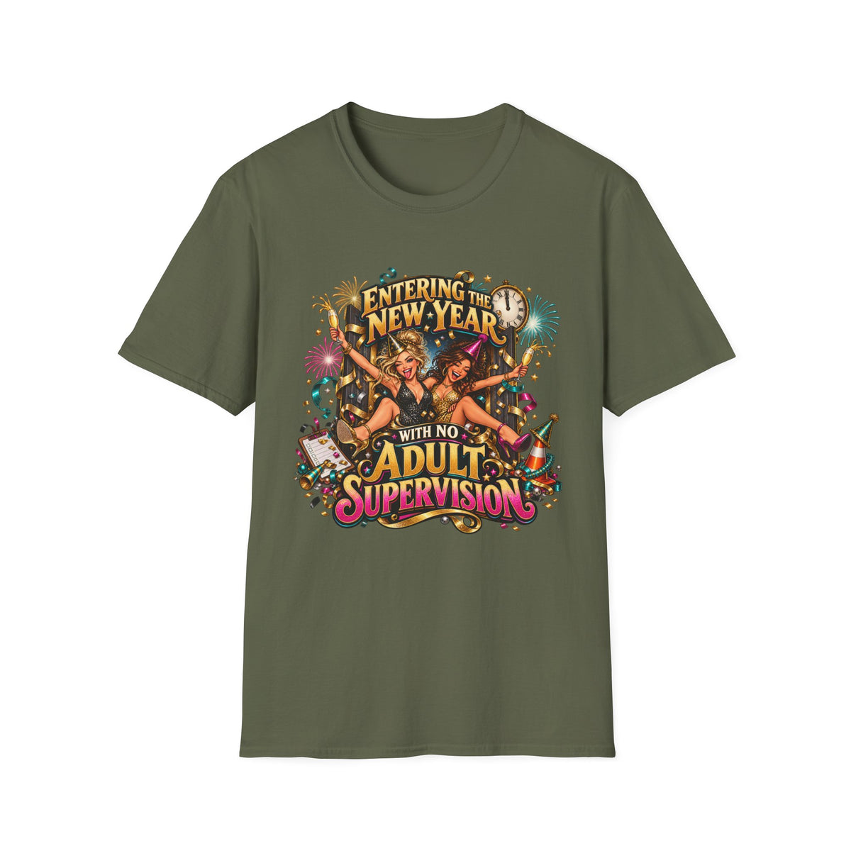 New Year Party T-Shirt — "Entering the New Year With No Adult Supervision" Graphic Tee