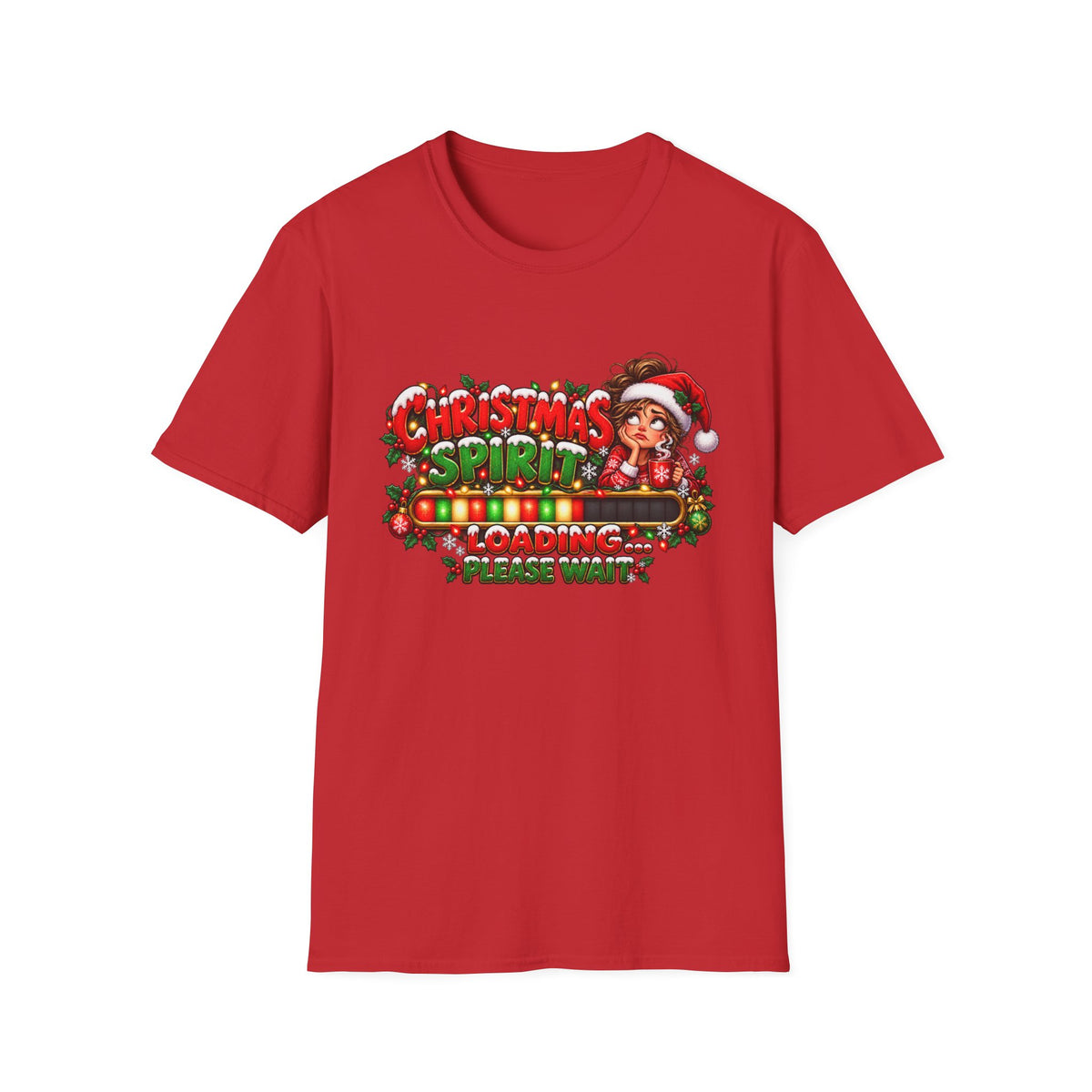 Christmas Spirit Loading T‑Shirt — Cute Santa Progress Bar Holiday Tee