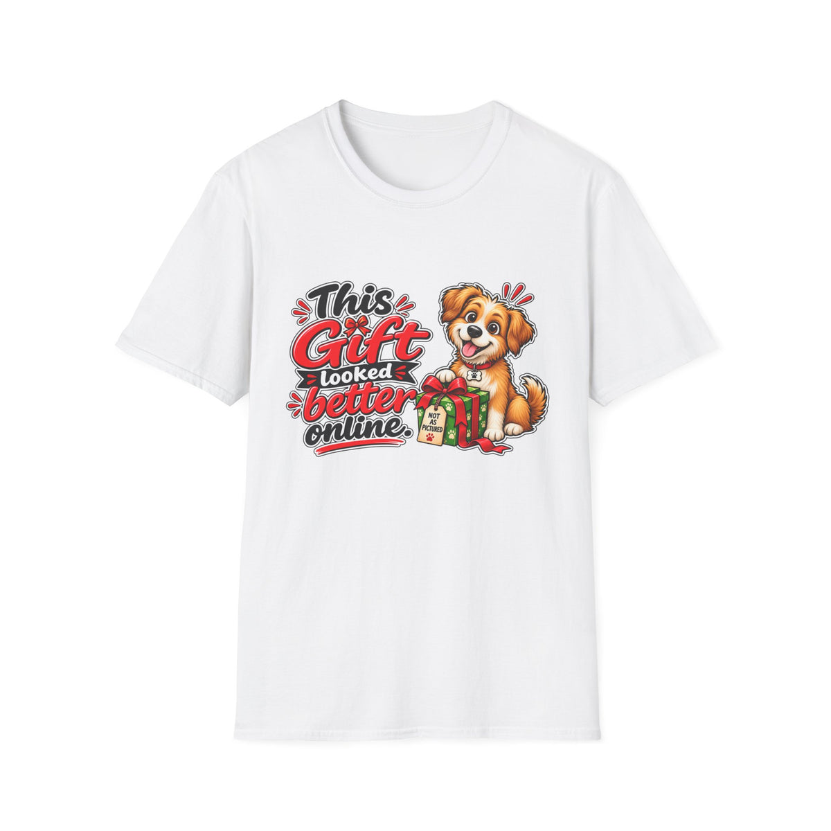 This Gift Looked Better Online — Puppy Holiday T-Shirt — S, White | The ClawMark Store