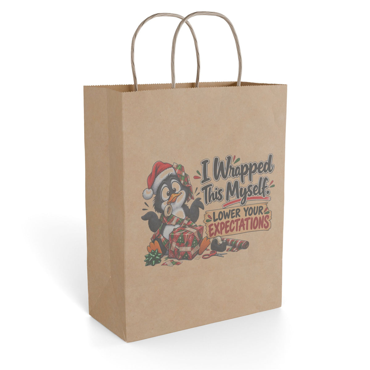 "I Wrapped This Myself, Lower Your Expectations" Gift Bag — 8'' x 10.25", Kraft, Paper | The ClawMark Store