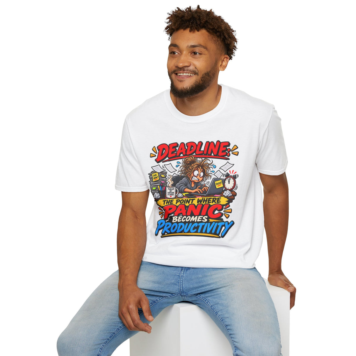 "Deadline: The Point Where Panic Becomes Productivity" T-Shirt — product photo 3 | The ClawMark Store