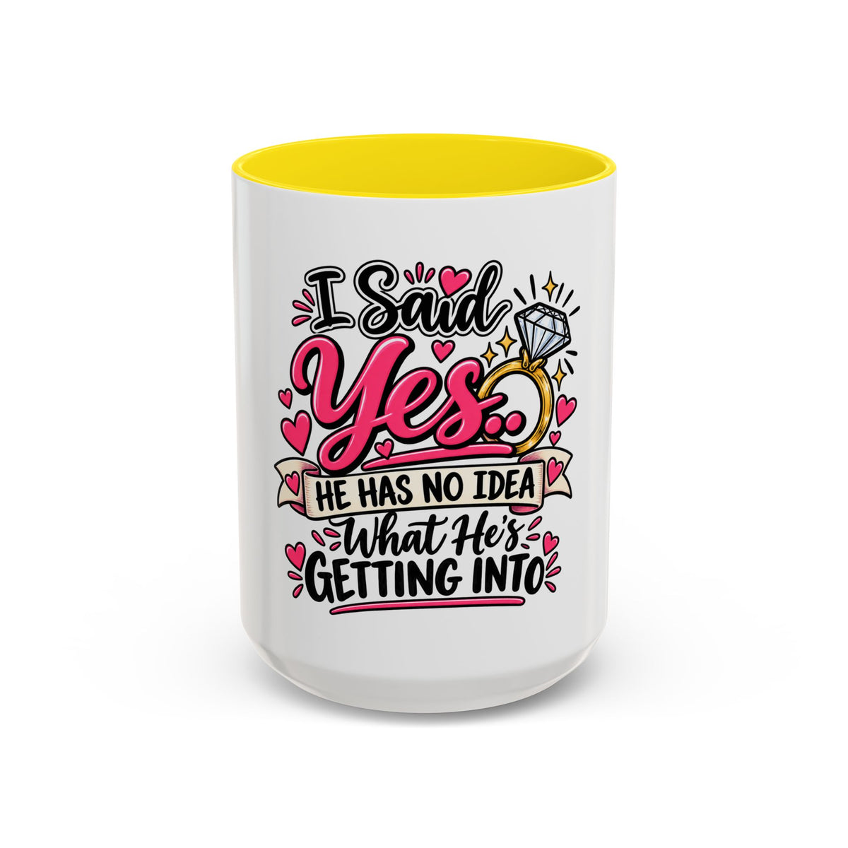 "I Said Yes" Engagement Proposal Mug — Yellow, 15oz | The ClawMark Store