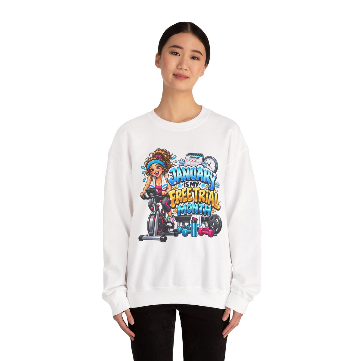 January Is My Free Trial Month Sweatshirt - Cute Spinning Bike Fitness Crewneck