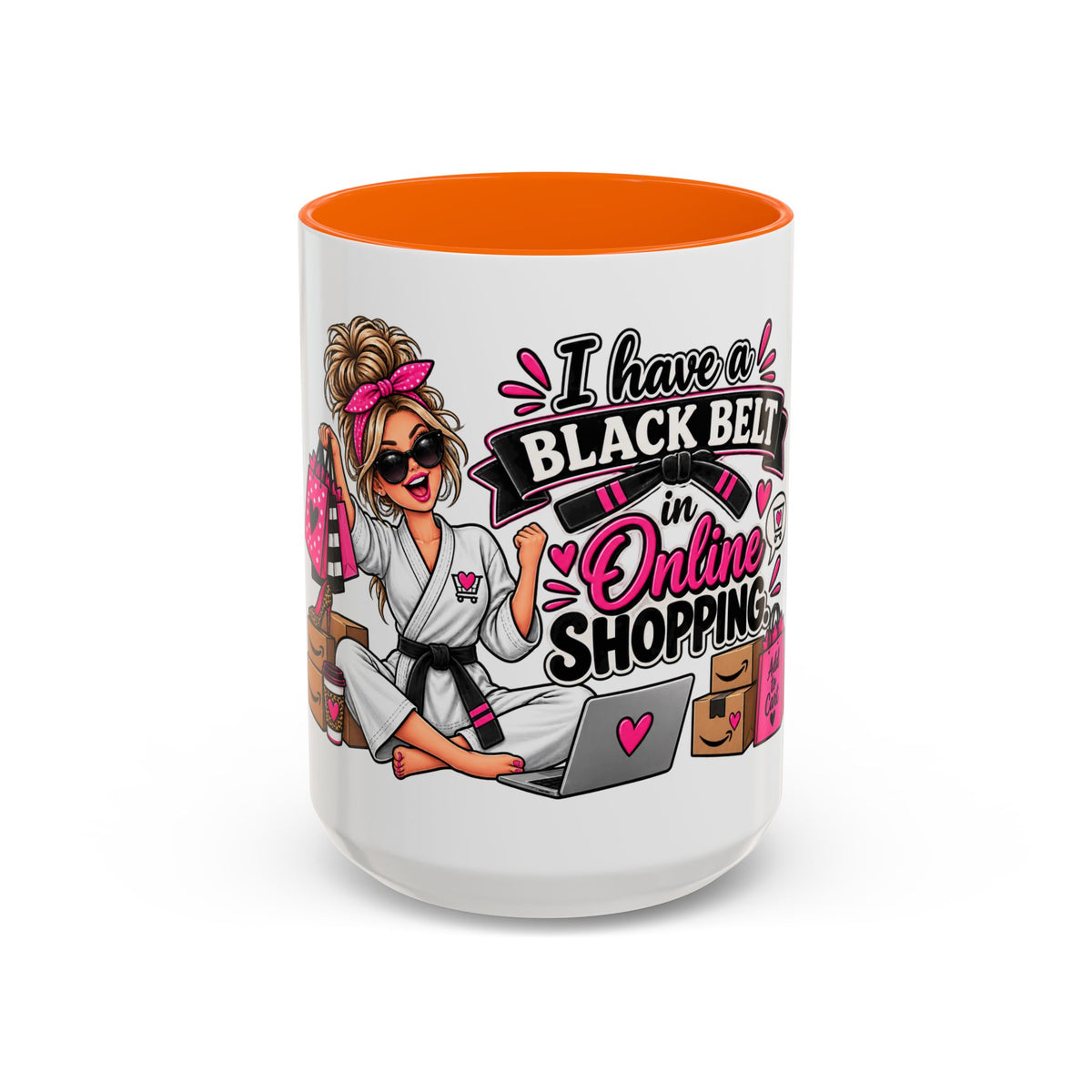 "I Have a Black Belt in Online Shopping" Accent Mug — 15oz, Orange | The ClawMark Store