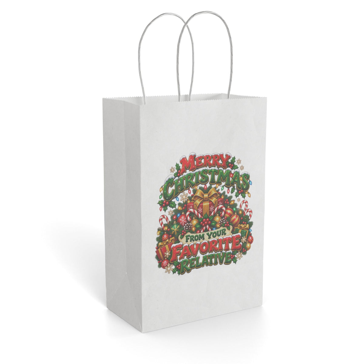 Merry Christmas Gift Bag — "From Your Favorite Relative" Holiday Paper Bag
