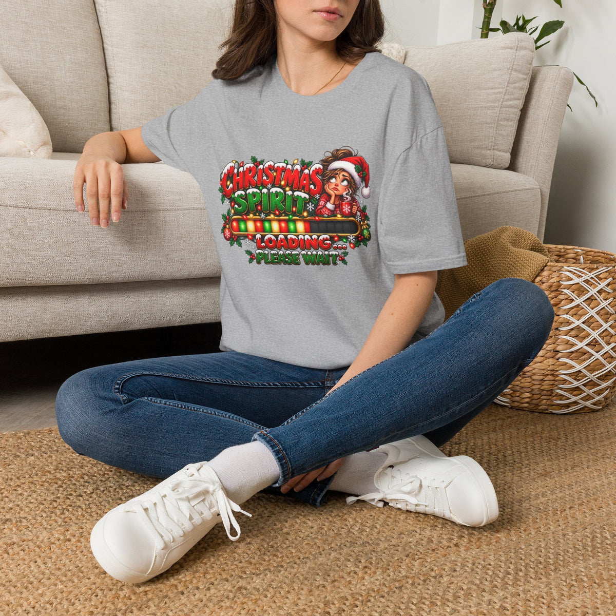 Christmas Spirit Loading T‑Shirt — Cute Santa Progress Bar Holiday Tee