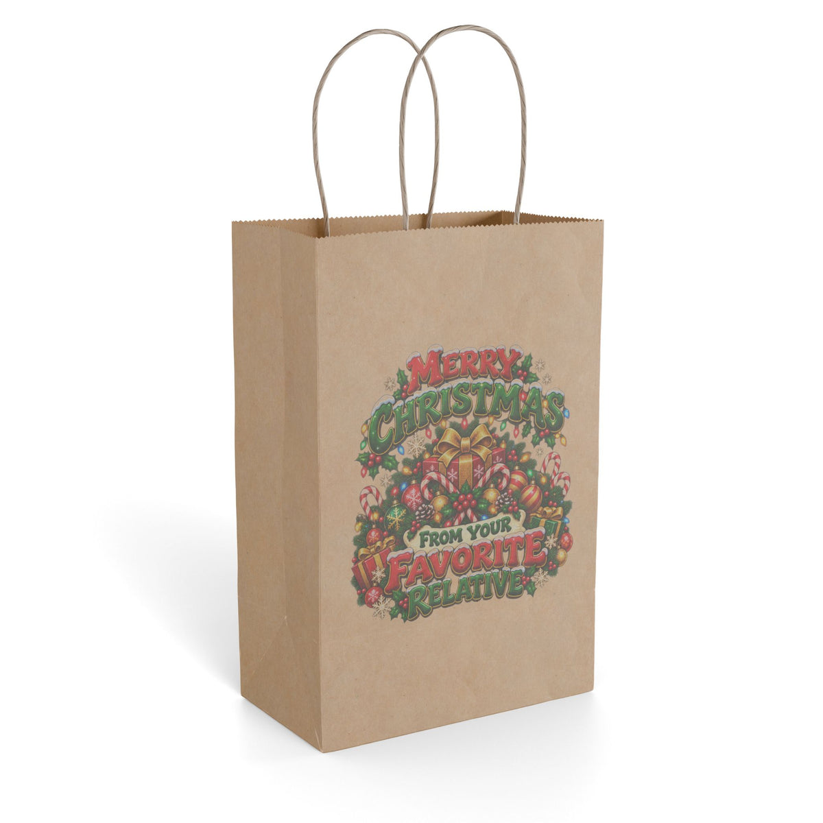Merry Christmas Gift Bag — "From Your Favorite Relative" Holiday Paper Bag