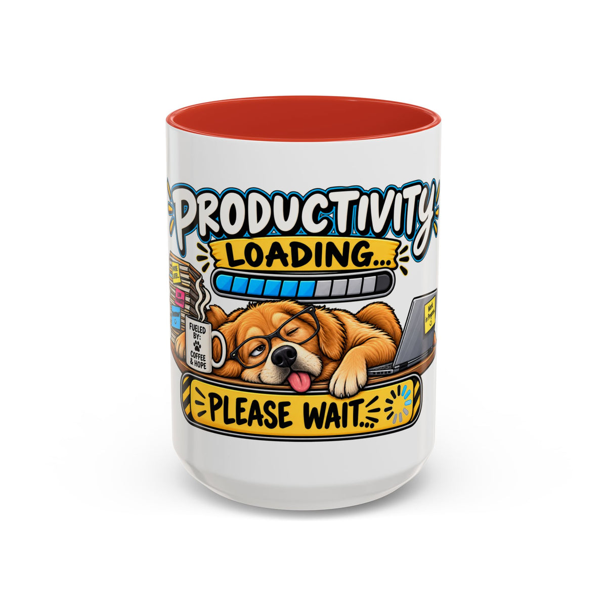 "Productivity Loading... Please Wait" Office Mug (11oz, 15oz) — Red, 15oz | The ClawMark Store