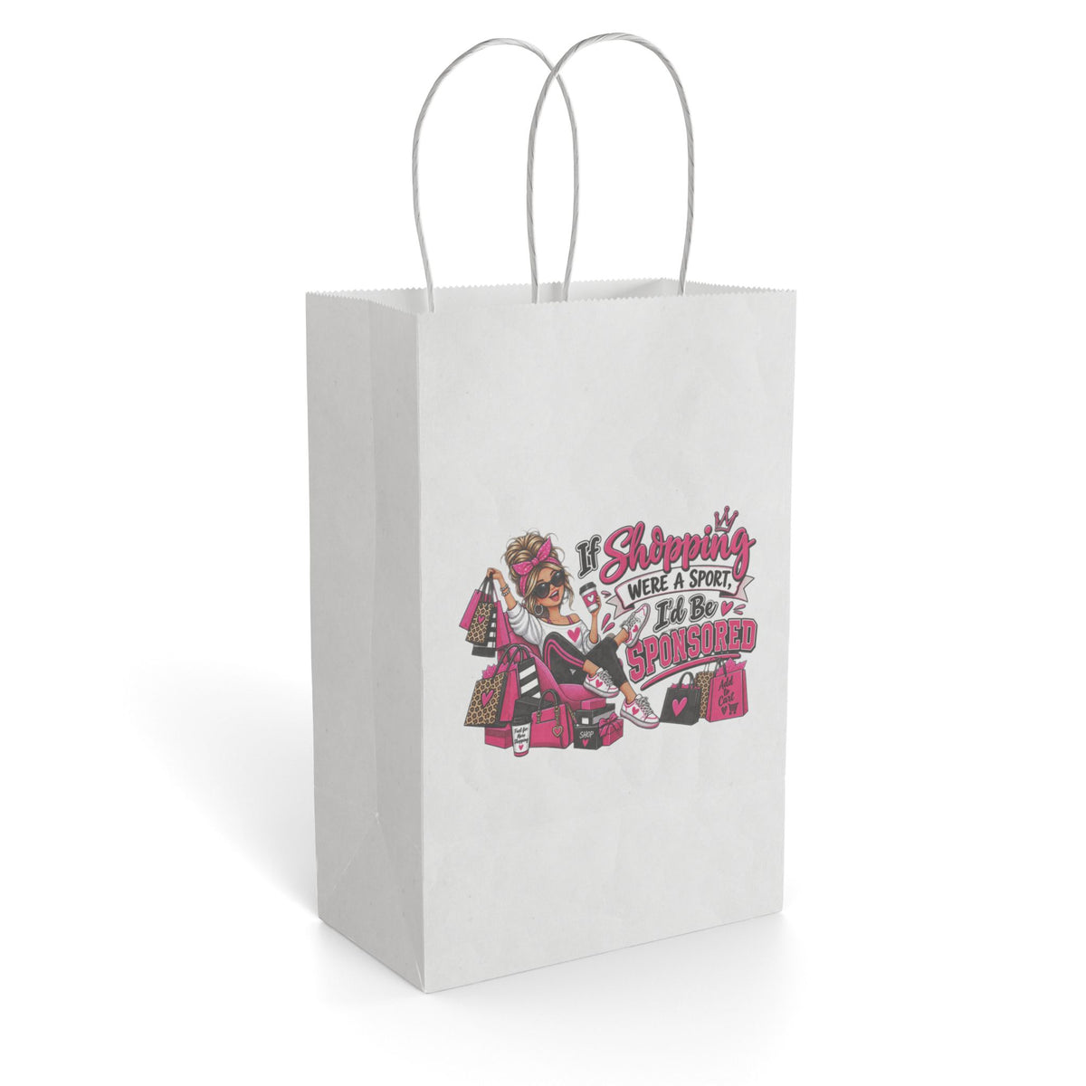 "If Shopping Were a Sport I'd Be Sponsored" Gift Bag — 5.5'' x 8.375", White, Paper | The ClawMark Store