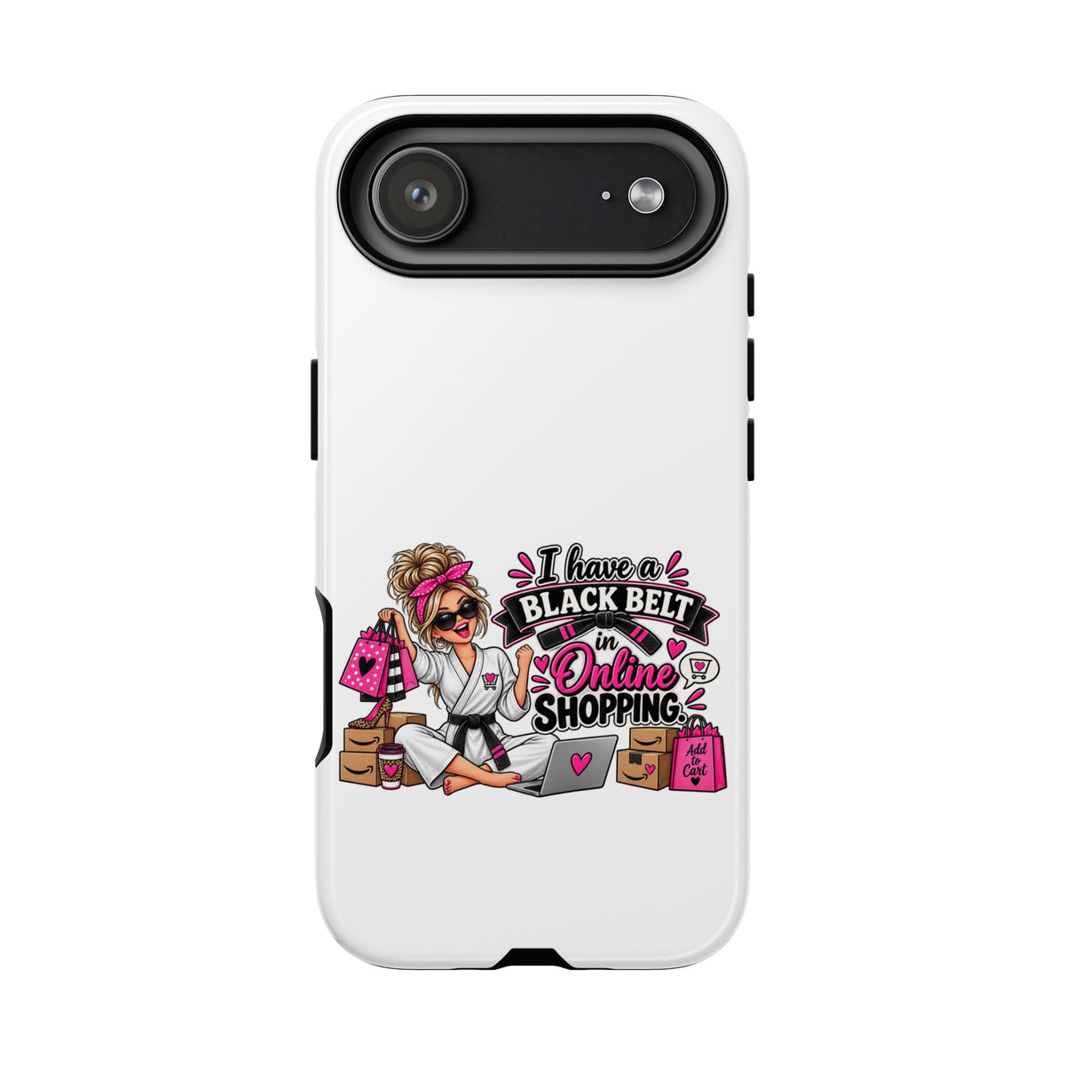 "I Have a Black Belt in Online Shopping" Phone Case — iPhone 17 Air, Glossy | The ClawMark Store