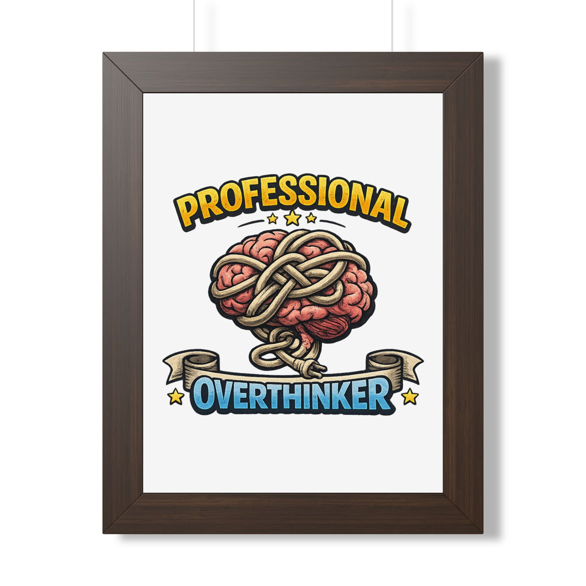 Professional Overthinker Framed Poster — Funny Brain Art Print — Walnut, 12″ x 16″ | The ClawMark Store