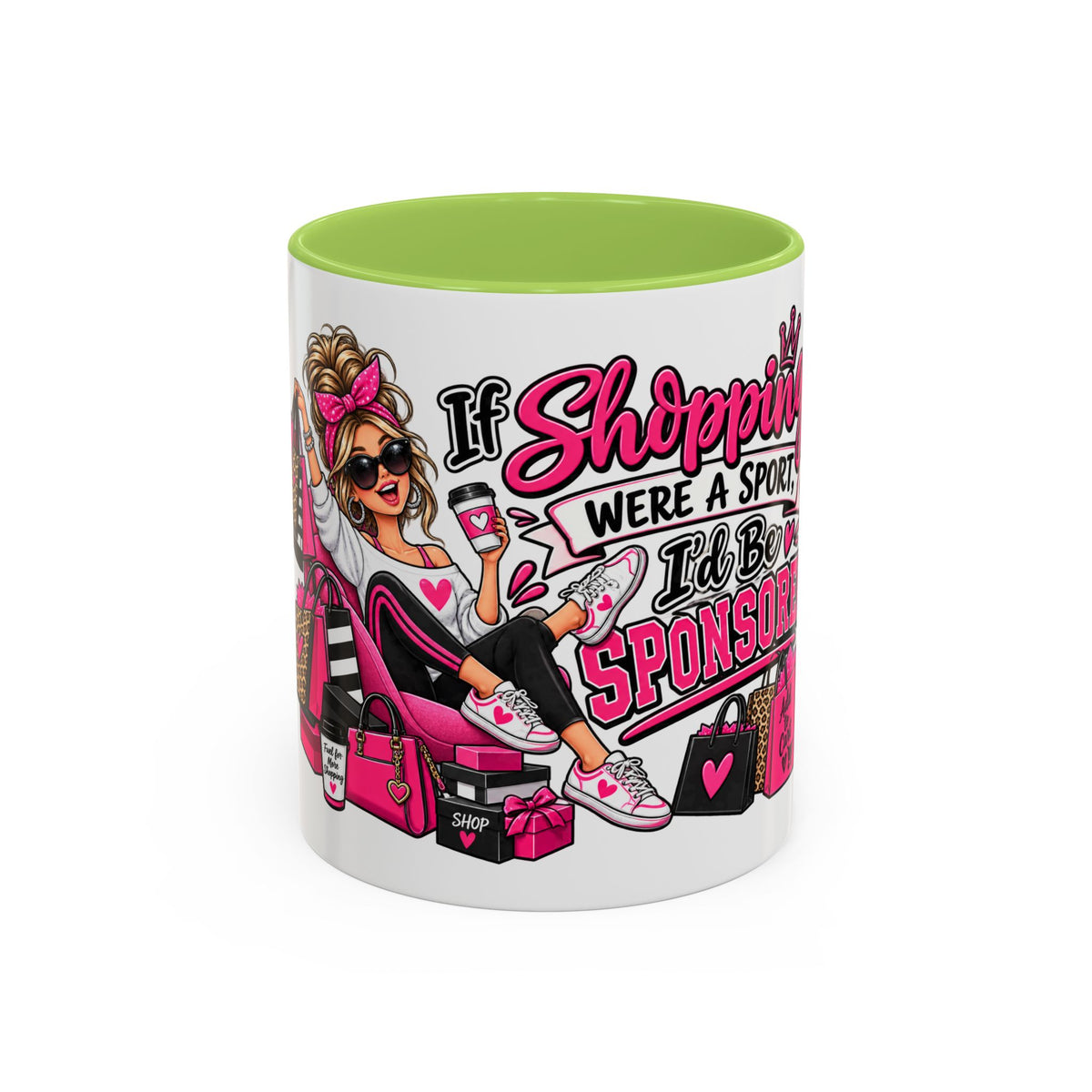 "If Shopping Were a Sport I'd Be Sponsored" Accent Mug — Light Green, 11oz | The ClawMark Store