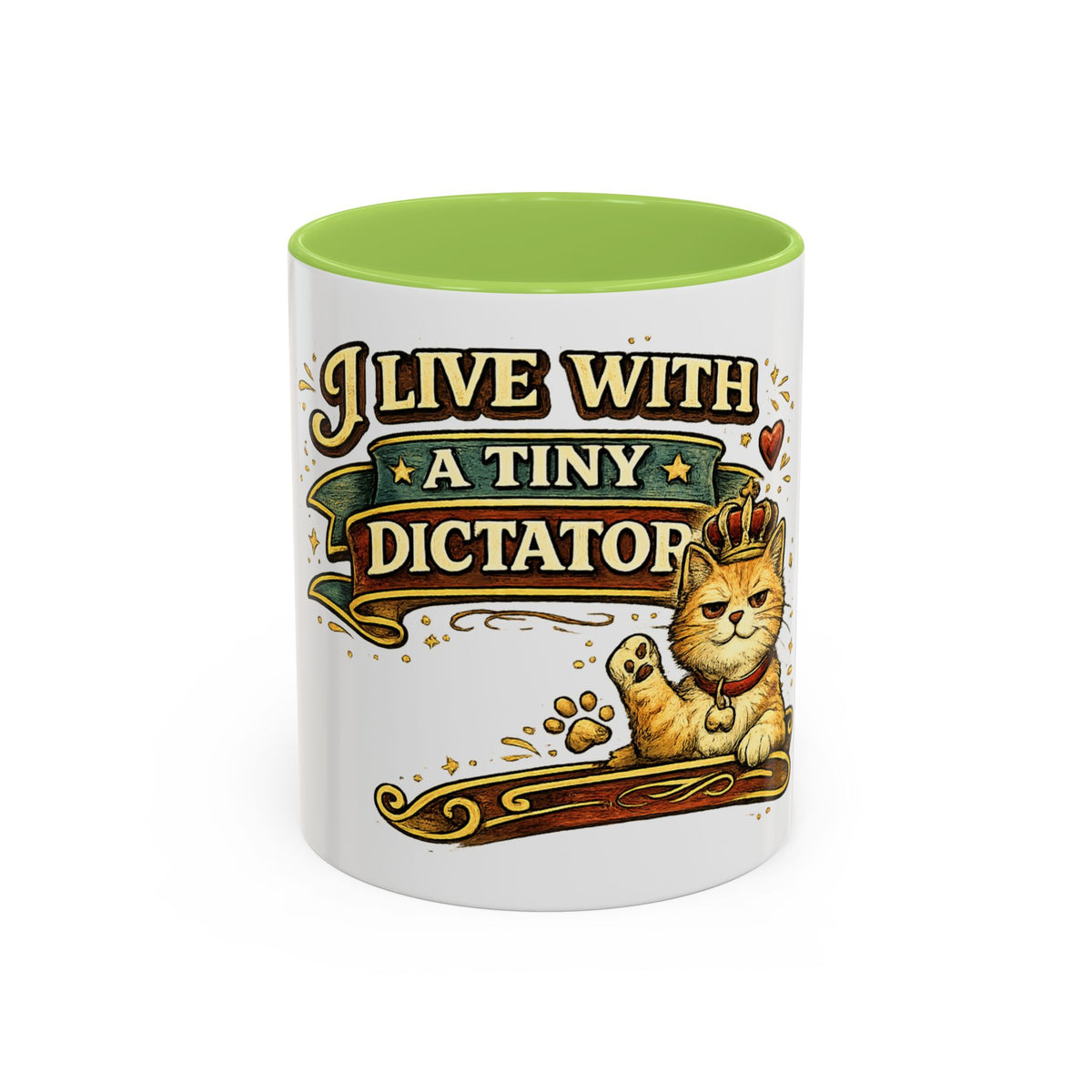 "I Live With A Tiny Dictator" Cat Mug (11oz, 15oz) — Light Green, 11oz | The ClawMark Store