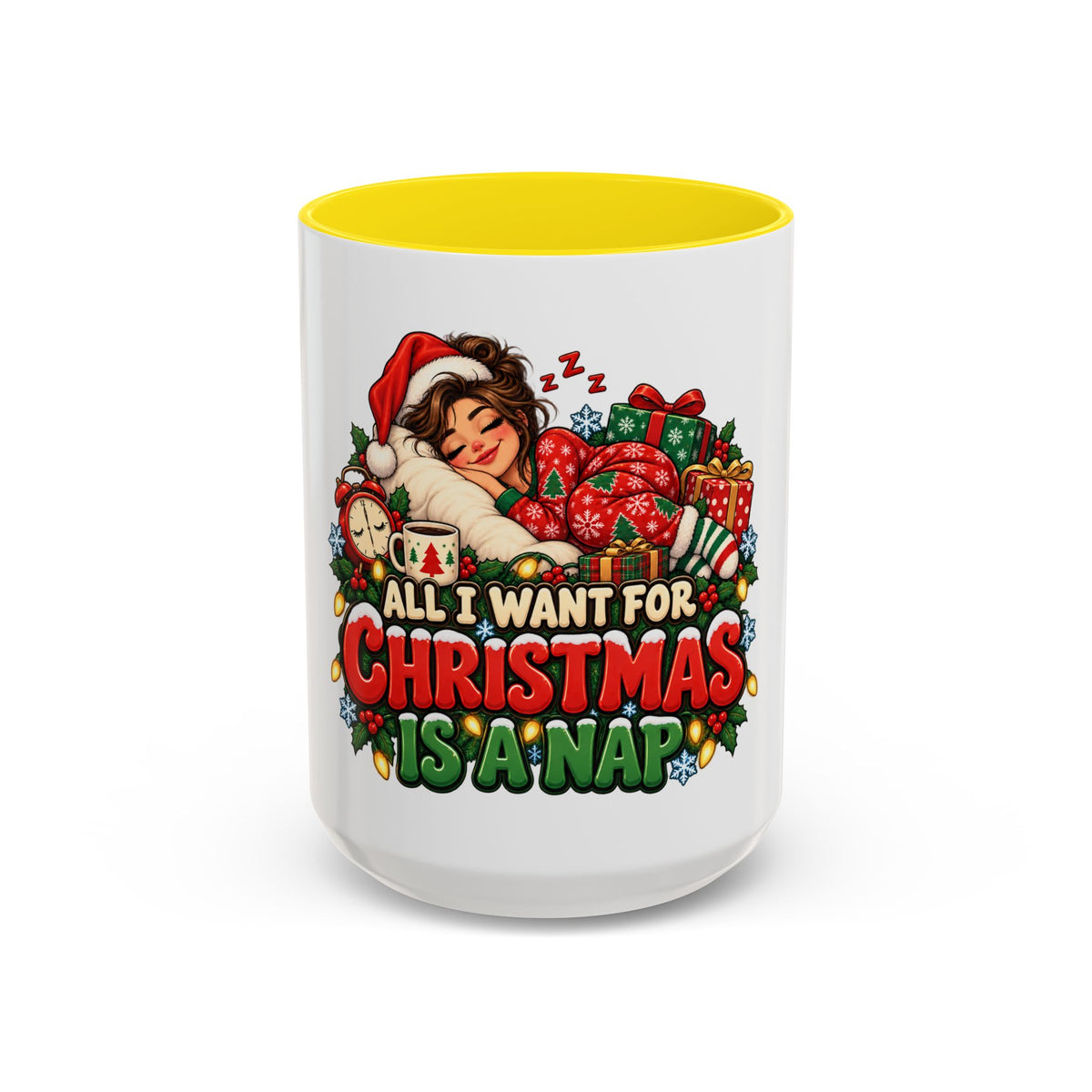 Christmas Coffee Mug — "All I Want For Christmas Is A Nap" Holiday Accent Mug (11/15oz)