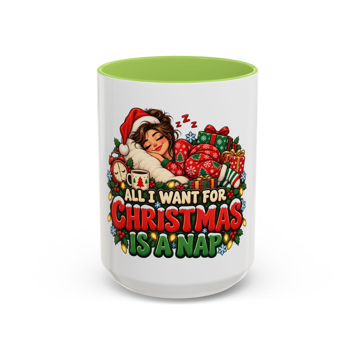 Christmas Coffee Mug — "All I Want For Christmas Is A Nap" Holiday Accent Mug (11/15oz)