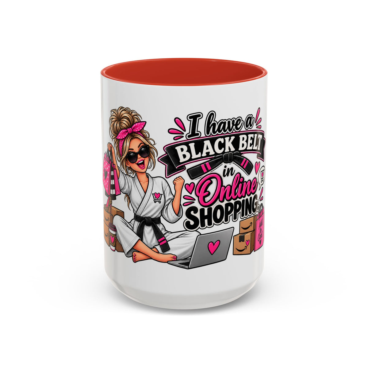 "I Have a Black Belt in Online Shopping" Accent Mug — 15oz, Red | The ClawMark Store