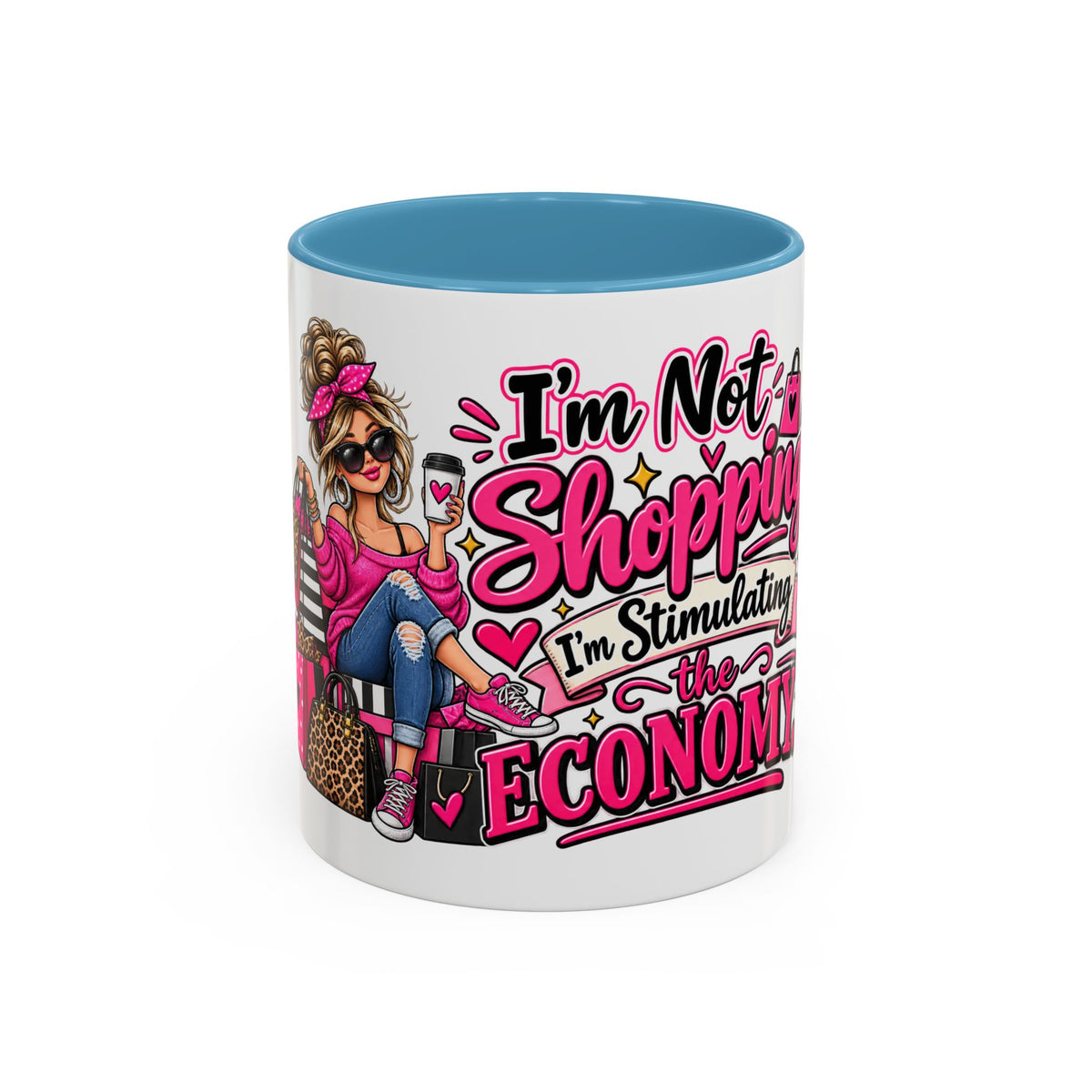 "I'm Not Shopping, I'm Stimulating the Economy" Mug (11oz, 15oz) — Light Blue, 11oz | The ClawMark Store