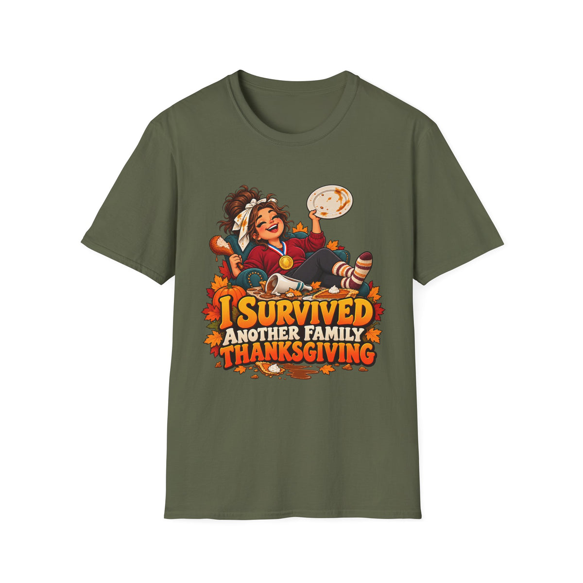 Thanksgiving T-Shirt — “I Survived Another Family Thanksgiving” Funny Holiday Tee