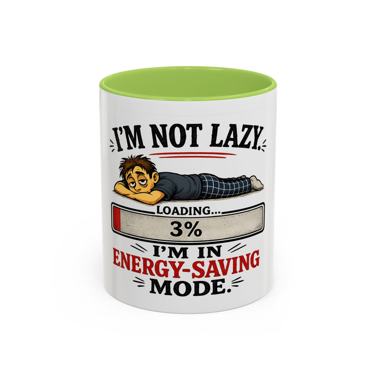"I'm Not Lazy, I'm in Energy-Saving Mode" Accent Mug — Light Green, 11oz | The ClawMark Store
