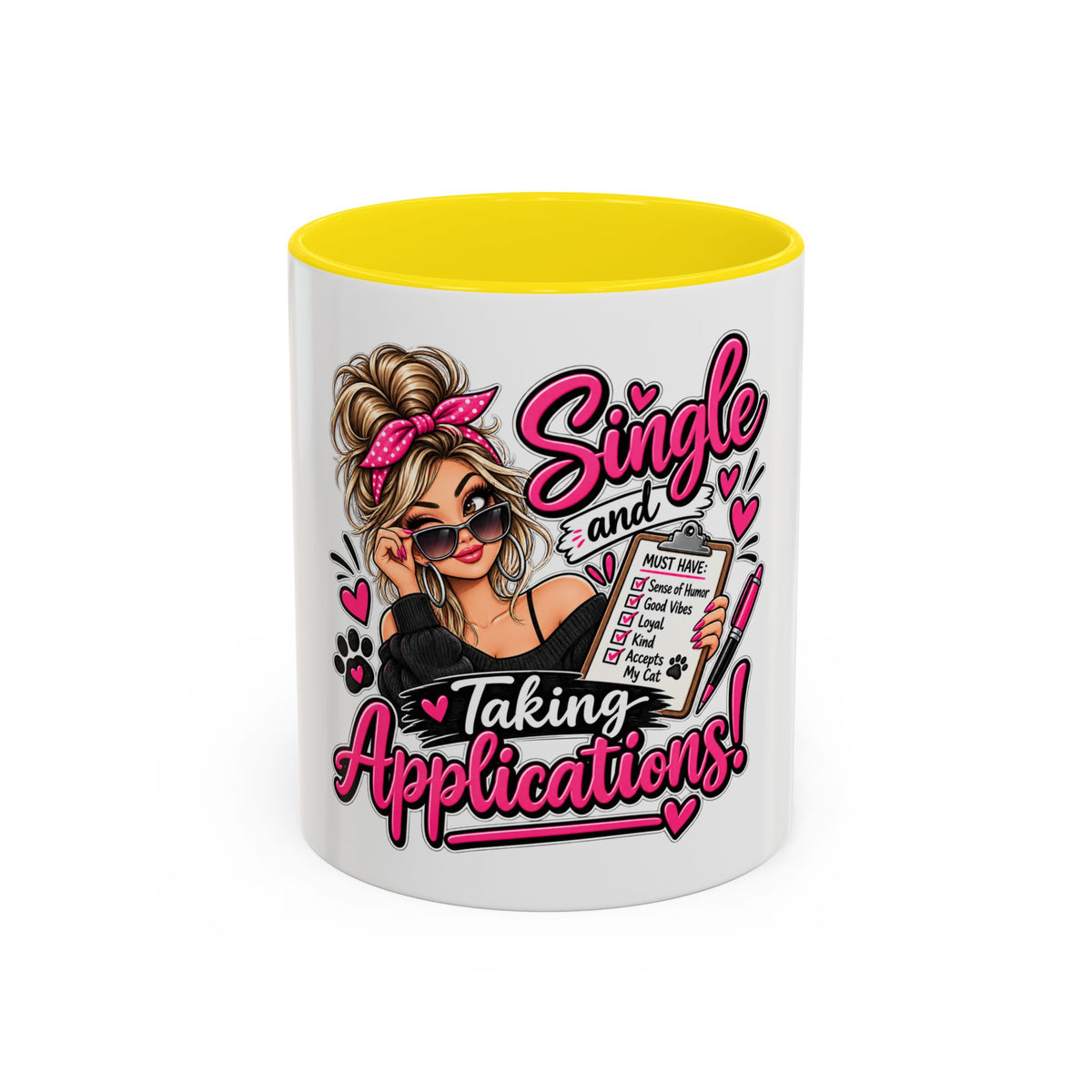 Single and Taking Applications — Coffee Mug (11oz, 15oz) — Yellow, 11oz | The ClawMark Store