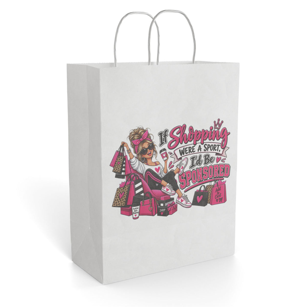 "If Shopping Were a Sport I'd Be Sponsored" Gift Bag — 10'' x 13", White, Paper | The ClawMark Store