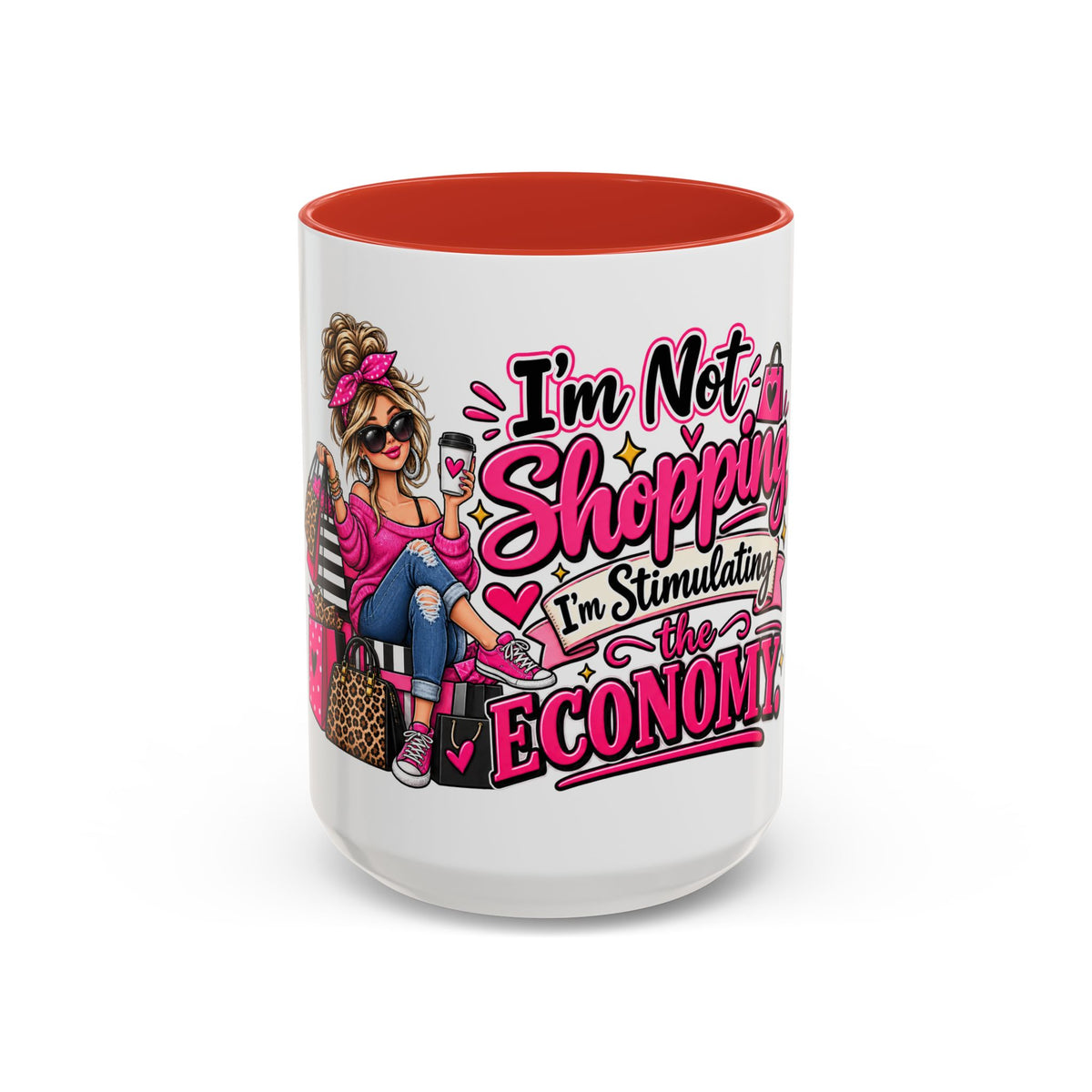 "I'm Not Shopping, I'm Stimulating the Economy" Mug (11oz, 15oz) — Red, 15oz | The ClawMark Store