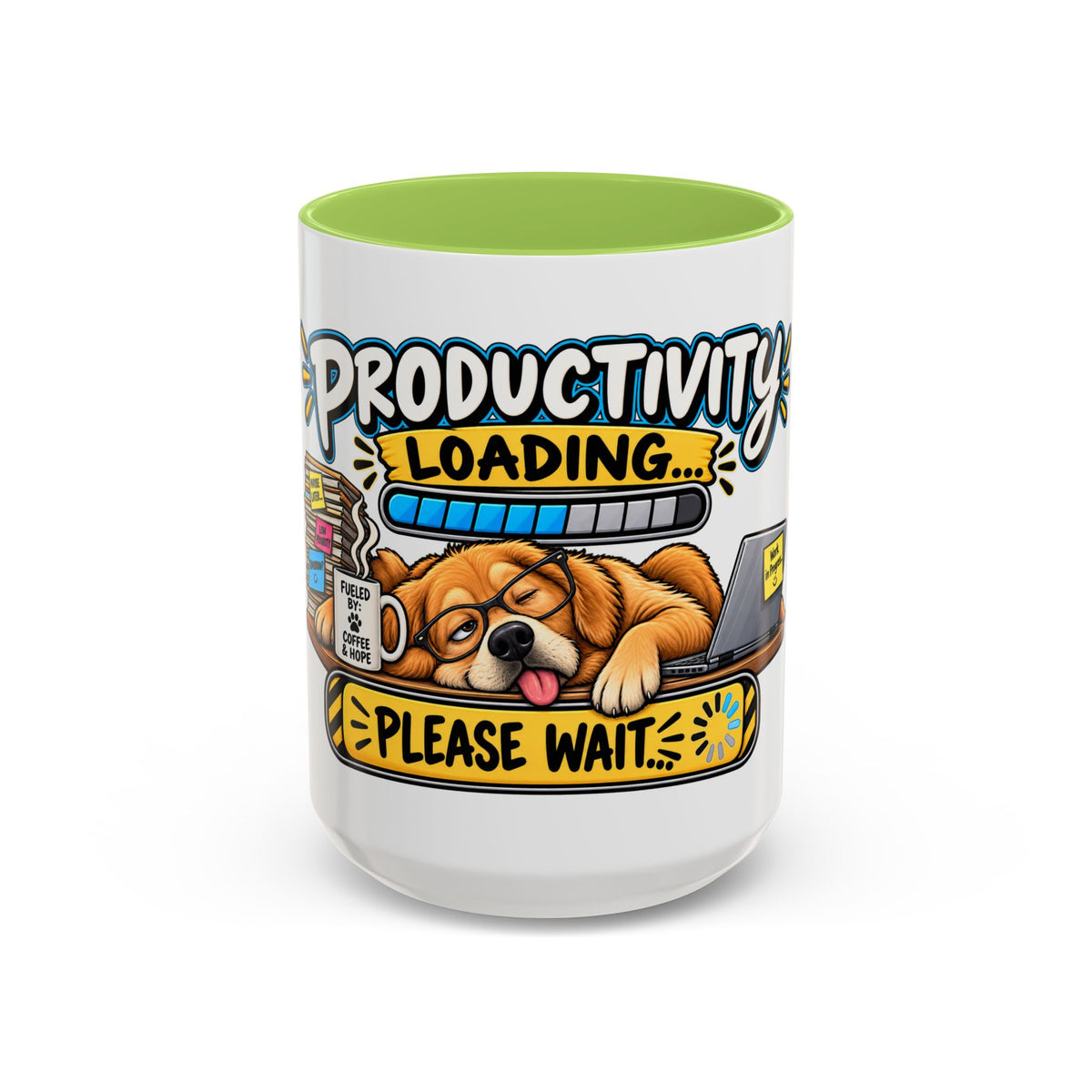 "Productivity Loading... Please Wait" Office Mug (11oz, 15oz) — Light Green, 15oz | The ClawMark Store