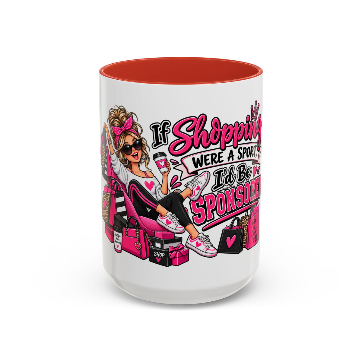 "If Shopping Were a Sport I'd Be Sponsored" Accent Mug — Red, 15oz | The ClawMark Store