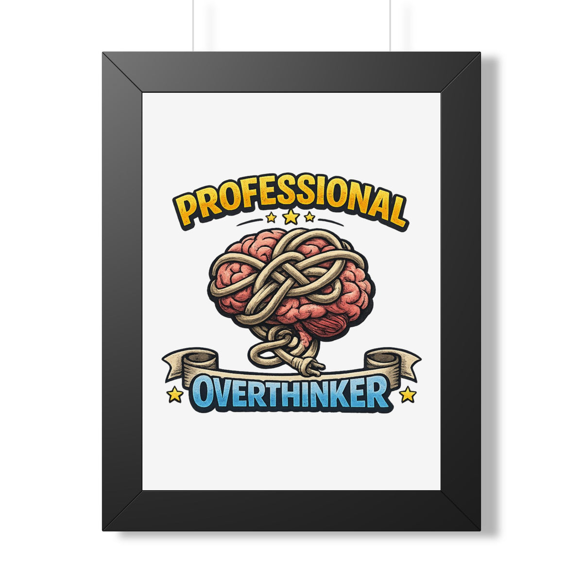 Professional Overthinker Framed Poster — Funny Brain Art Print — Black, 12″ x 16″ | The ClawMark Store