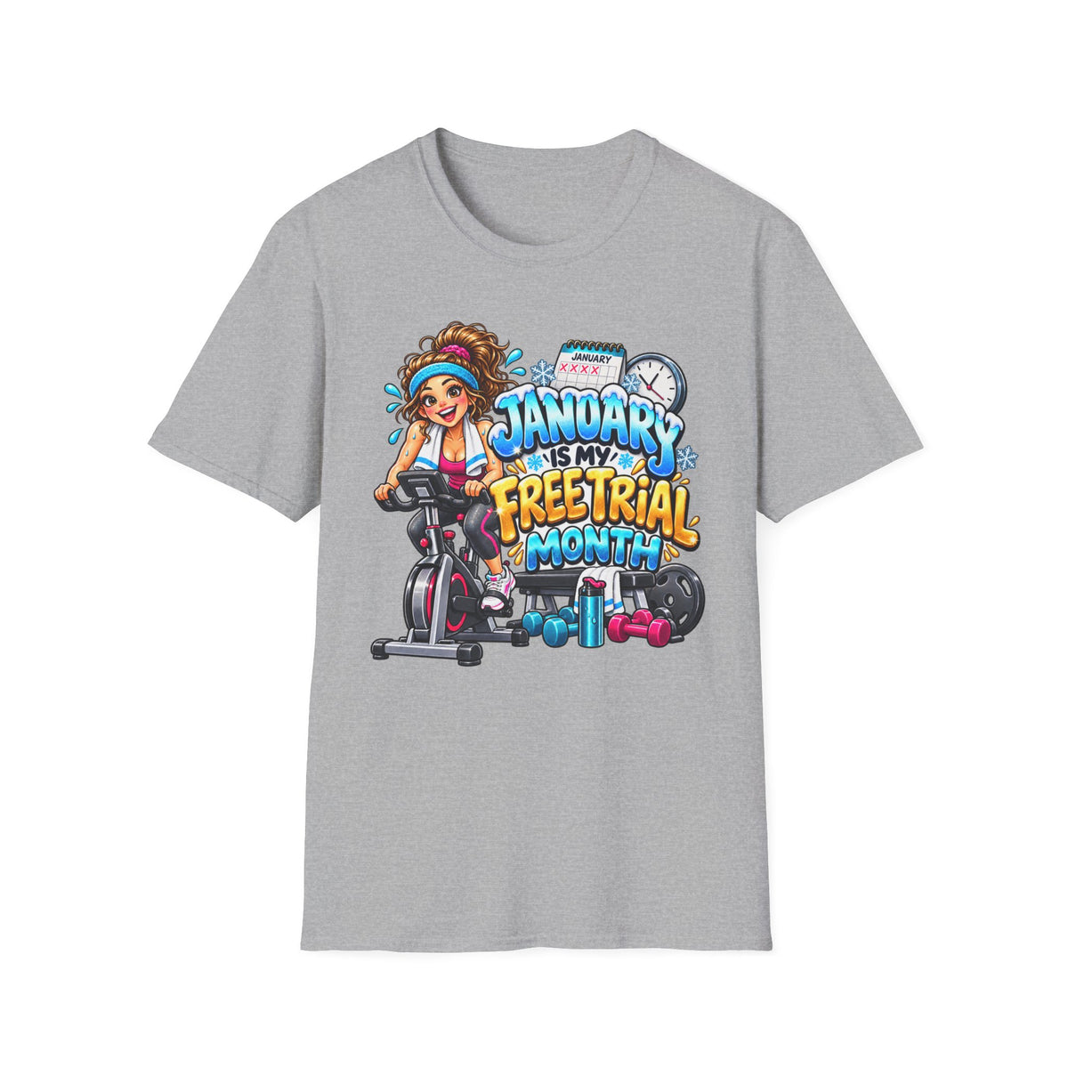 January Is My Free Trial Month T-Shirt — Funny Gym Workout Spin Bike Tee