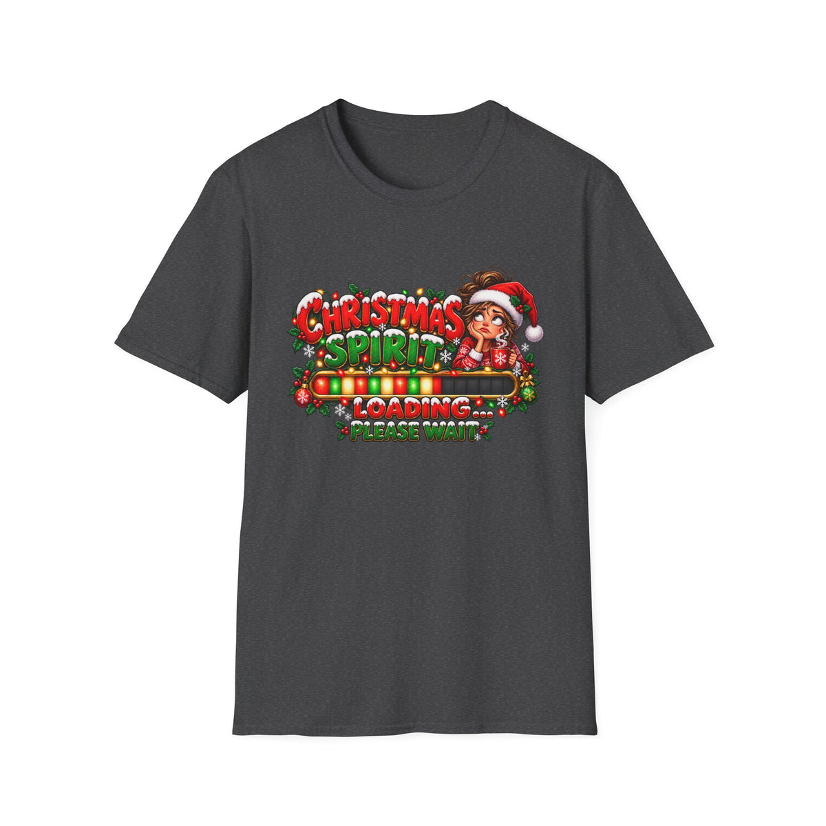 Christmas Spirit Loading T‑Shirt — Cute Santa Progress Bar Holiday Tee
