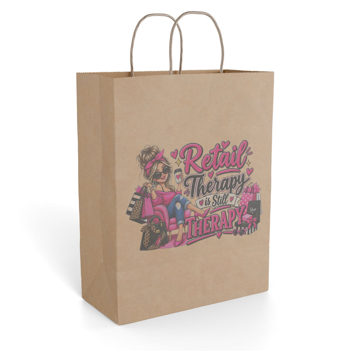 "Retail Therapy is Still Therapy" Gift Bag — 10'' x 13", Kraft, Paper | The ClawMark Store
